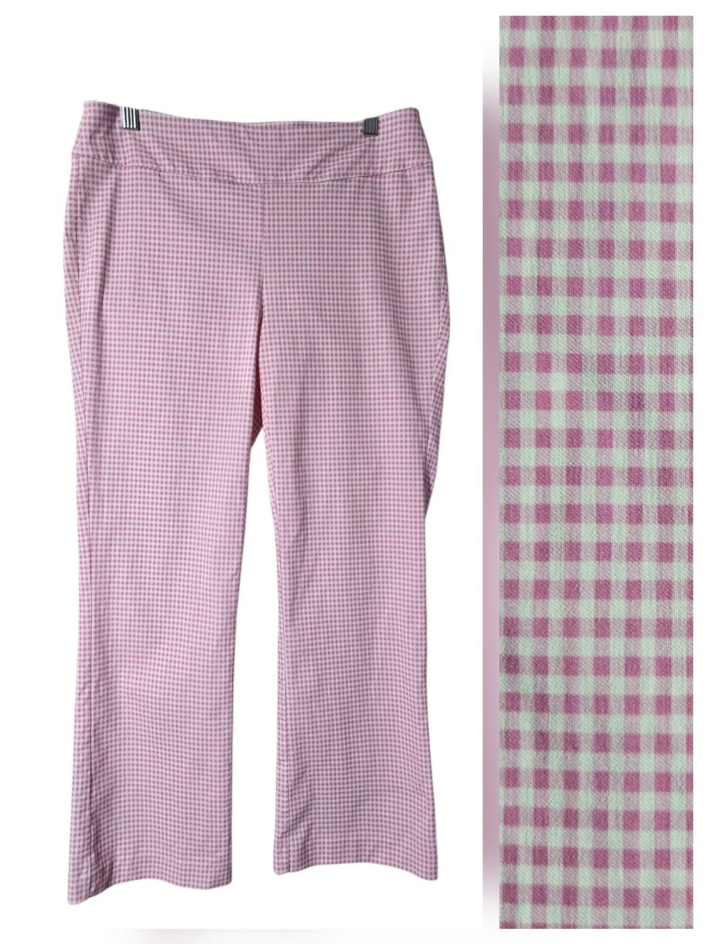 J.McLaughlin Gingham Check Plaid Cropped Pants Pink White Pull-On Preppy Size 8